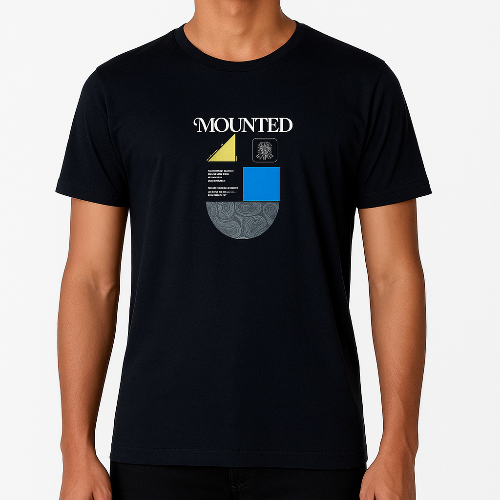 Unisex Deep Blue Graphic Printed Cotton T-Shirt – “MOUNTED” Modern Abstract Design, Casual Regular Fit