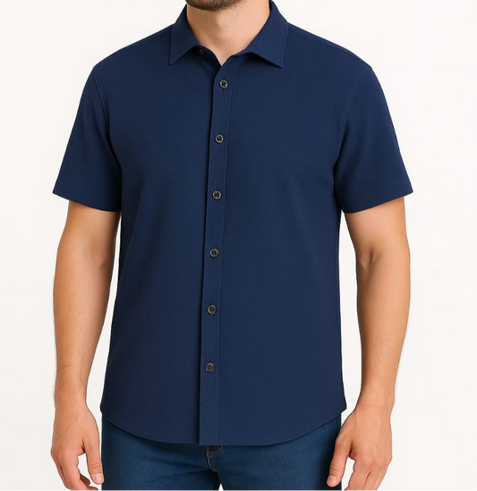 Classic Deep Blue Half-Sleeve Shirt for Men | Summer Collection